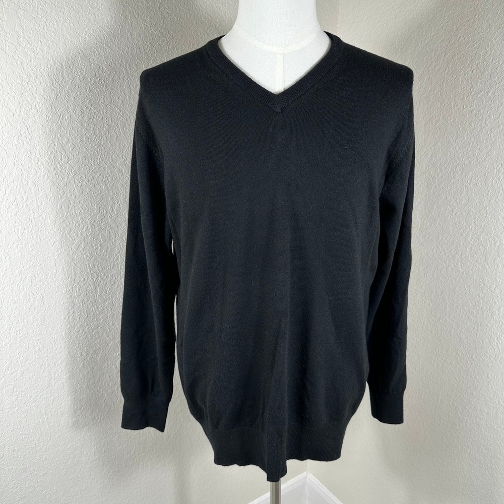 Cashmere Company Perugia V-Neck Sweater Men 54 Black Italian Cashmere Wool